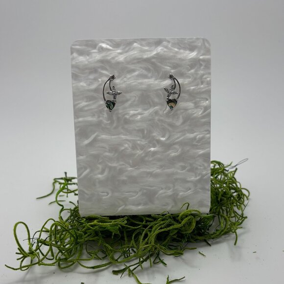 Vintage Eaton Abalone Shell Heart and Flower Stud Earrings - Picture 1 of 6